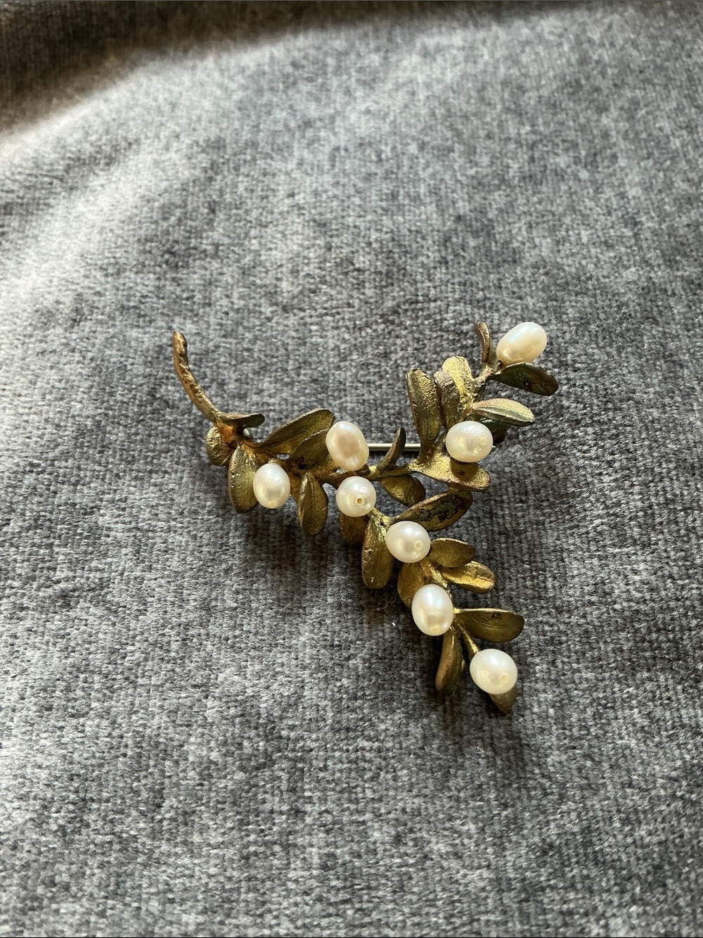 Michael Michaud Boxwood Brooch Bronze and Freshwater Pearls